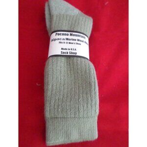 1 Pair Large Pocono Acrylic Merino Wool Alpaca Hikers Crew Socks 9-12 Khaki USA